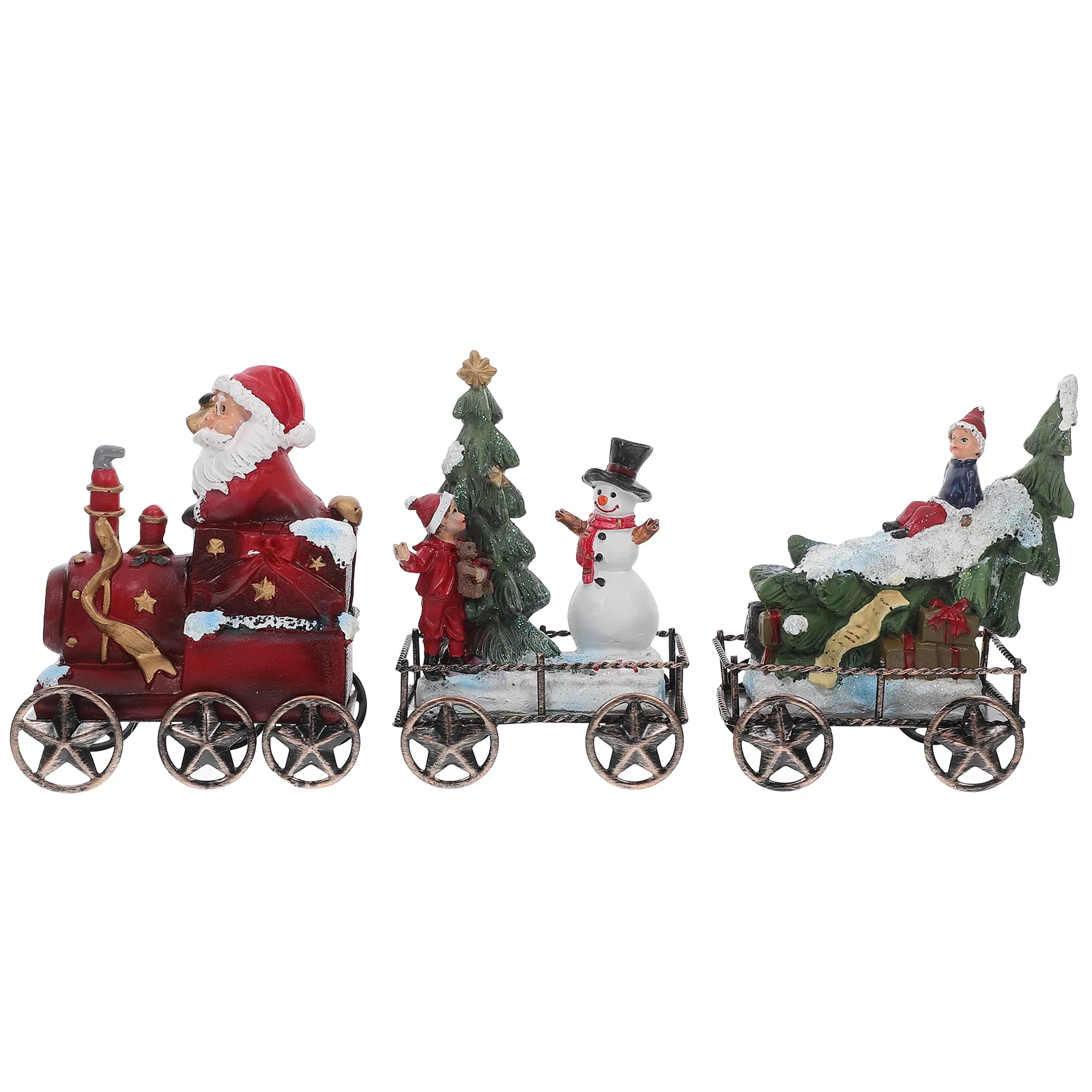 

3pcs Christmas Decorations Resin Train Set Handcrafted Durable Holiday Home Office Party Supplies Desk Ornaments