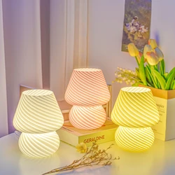 Glass LED Table Lamp Korean Ins Style Striped Mushroom Lamp Desk for Bedroom Bedside Lamp Home Decor Cute Mini Holiday Gifts