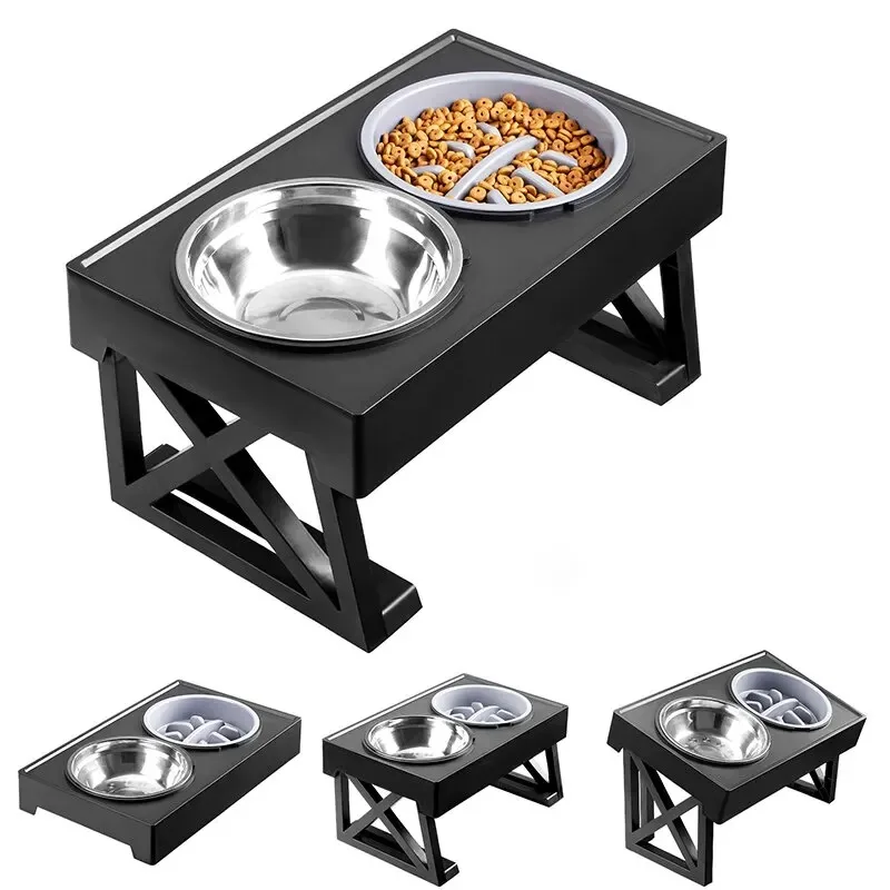 

Elevated Dog Feeder Double Bowls Adjustable Raised Stand with Pet Slow Feeding Dish Bowl for Small Medium Large Dogs