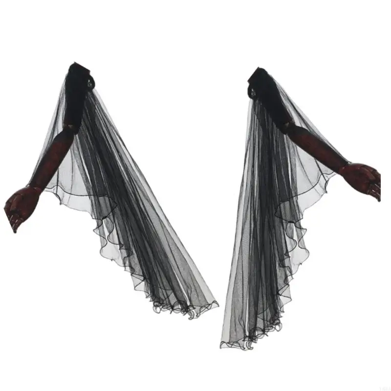 Y88A Victorian Tulle Tulle Gloves Halloween Renaissances คอสเพลย์ชุดผ้าชีฟองที่ถอดออกได้