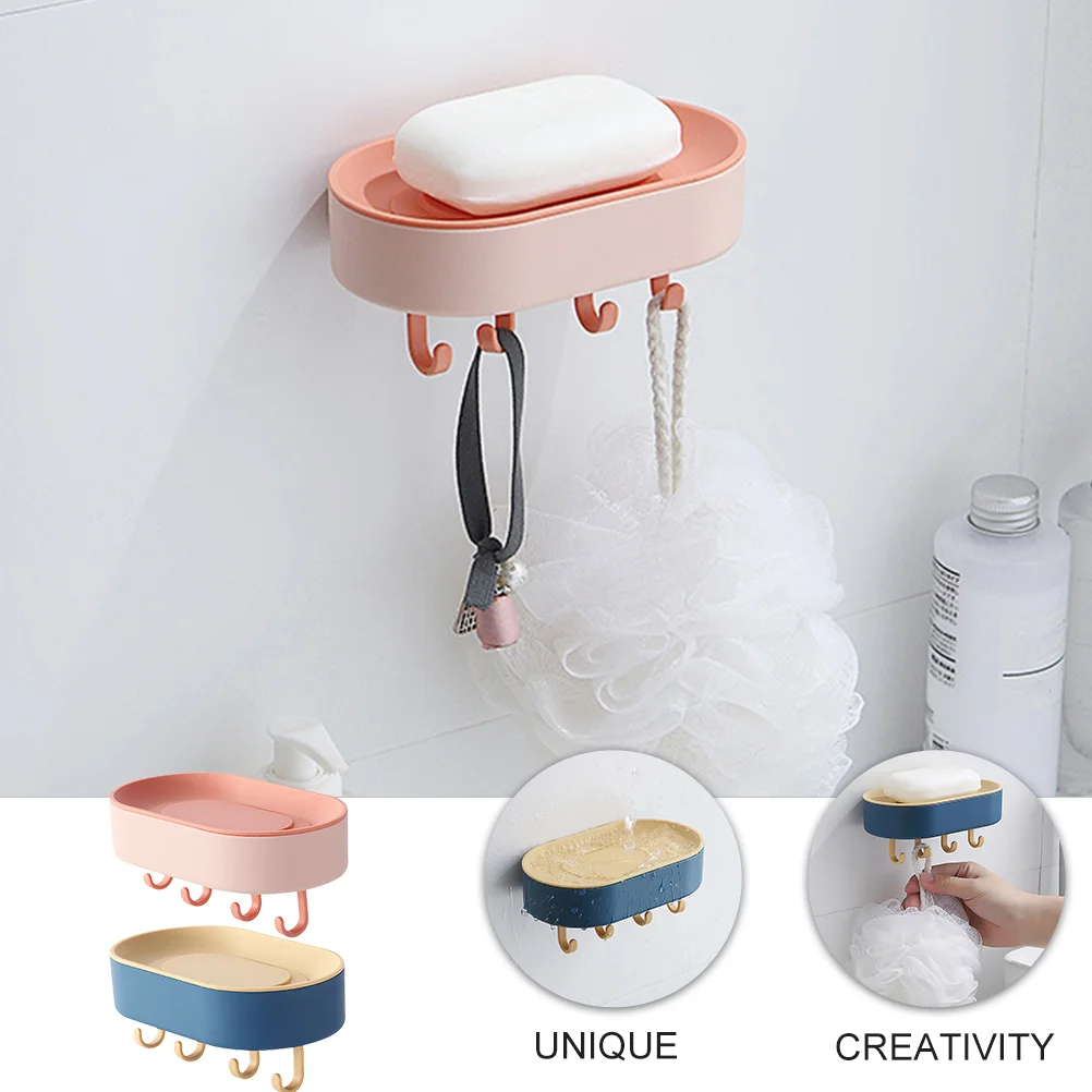 2 Pcs Soap Box Dishes for Pads Travel Suction Cup Magnetic Holder Dispenser Shower Pump with Hooks Organizer