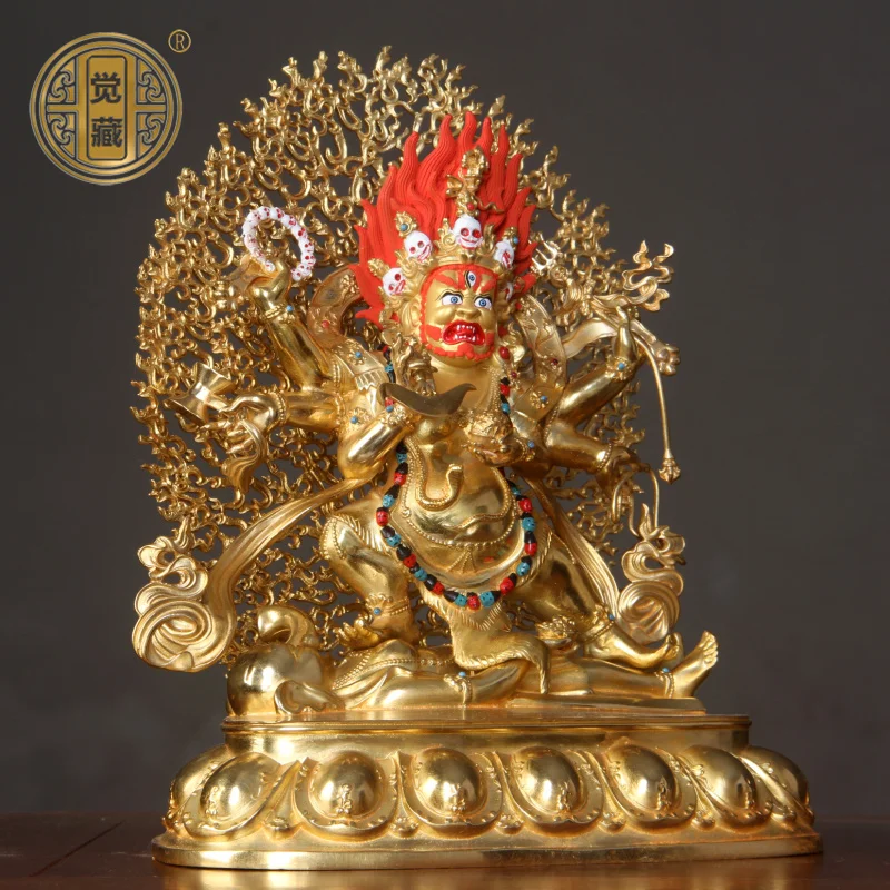 Brass Six-Arm Maha Gala Buddha Ornament Tibetan Home Worship Nepalese Bronze Statue Crafts