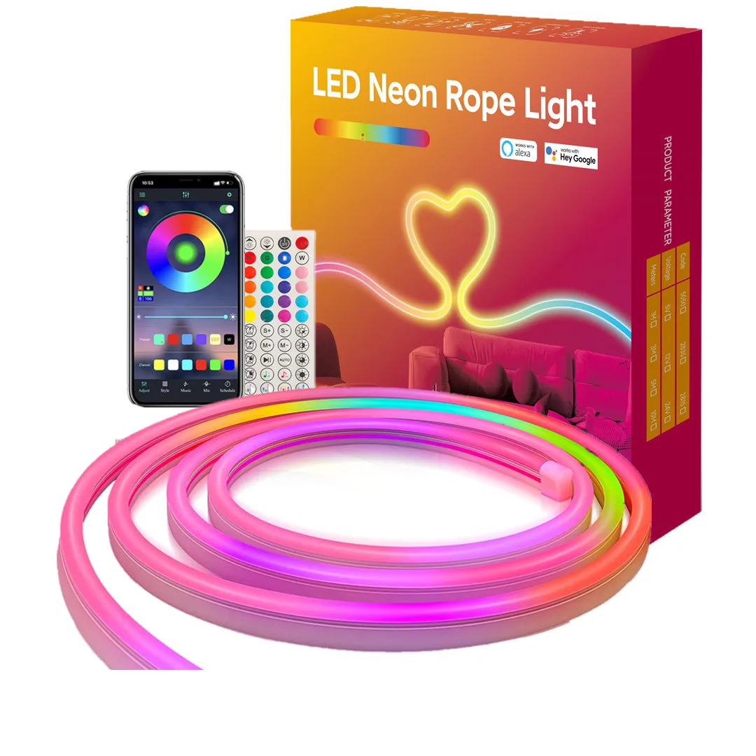 

16.4ft WiFi Tuya DIY Shape Mapping RGBIC Flexible Soft Strip Works with Alexa, Google Assistant Music Sync Neon Led Lights