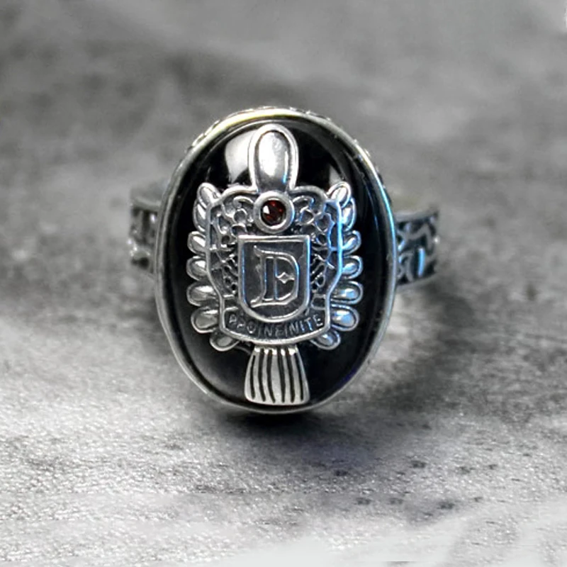 S925 Pure Silver Vampire Diaries Damon Rings 2022 Trend Translucent Blue Spinel Wide Version Domineering Wave Of Men\'s Rings