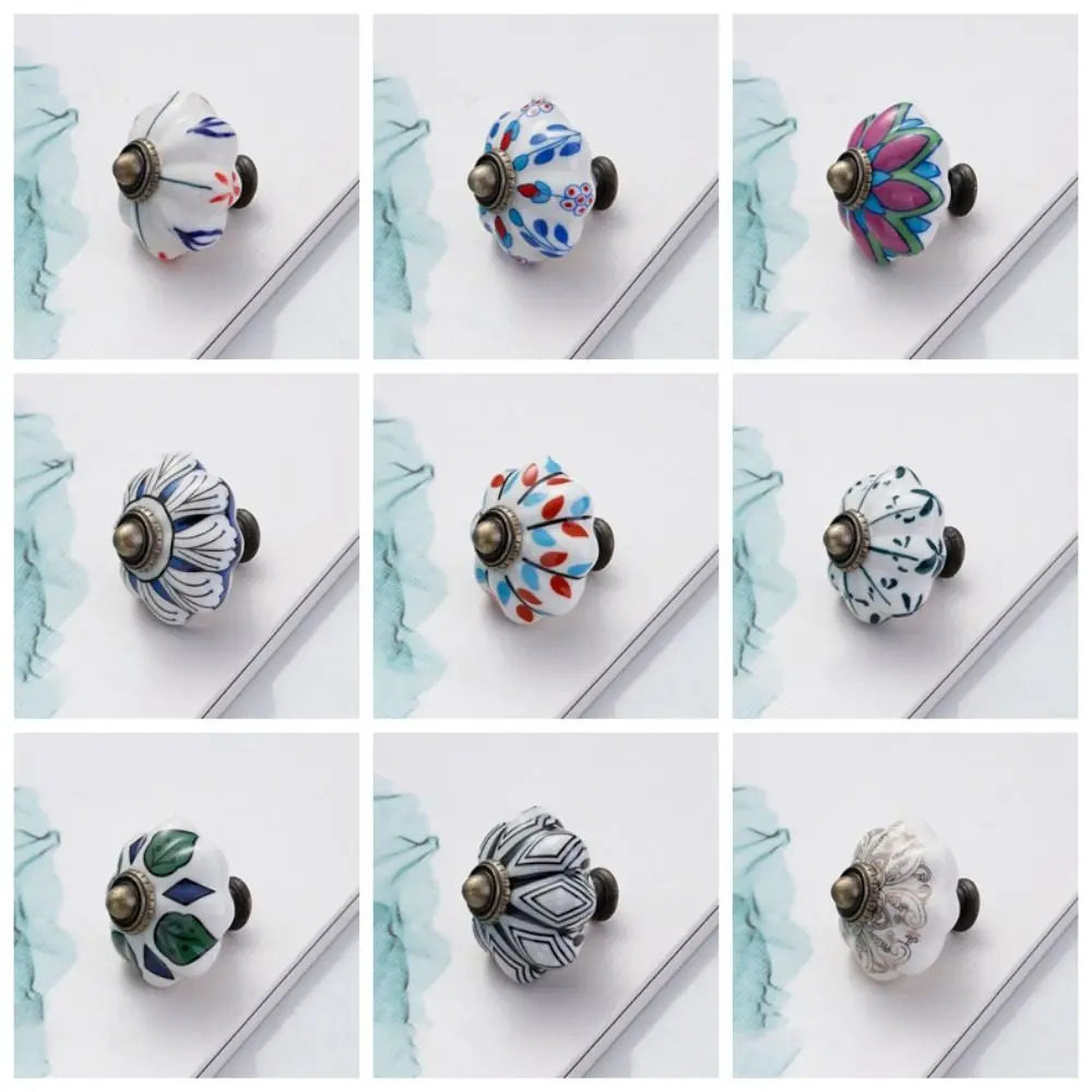 Ceramics and Alloys Pumpkin Handle Multiple Colors Creative Vintage Door Handle Single Hole Fashion Furniture Knob Cupboard