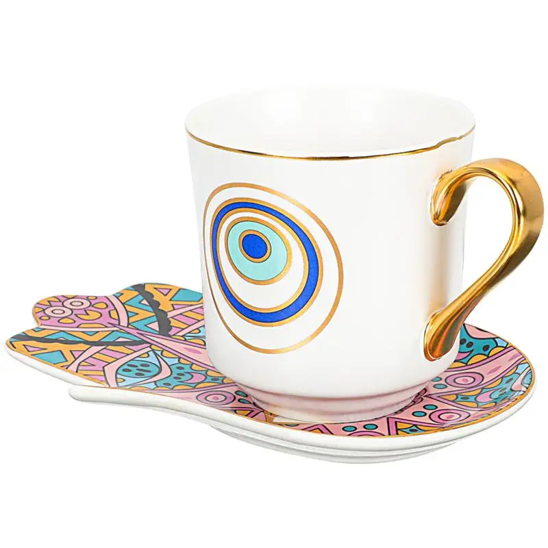 طقم فنجان قهوة وصحن تركي ، فنجان شاي تركي ، عين الشيطان ، طبق همسة يدوي ، إبداعي كلاسيكي أوروبية ، هدية سيراميك