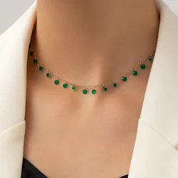 Tocona INS Green Beaded Chain Choker Neckalce for Women Charms Tassel Geometry Adjustable Bohemian Jewelry Collar 23120