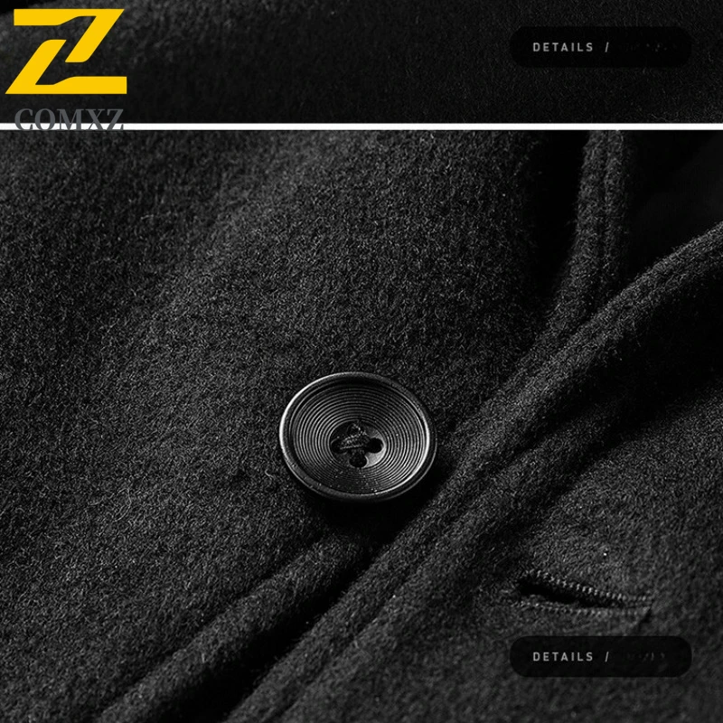 معطف شتوي من الصوف COMXZ 2025 للرجال موضة طويلة كلاسيكية معطف كشمير سميك ملابس رجالية من Normcore خندق صوفي كوري #5