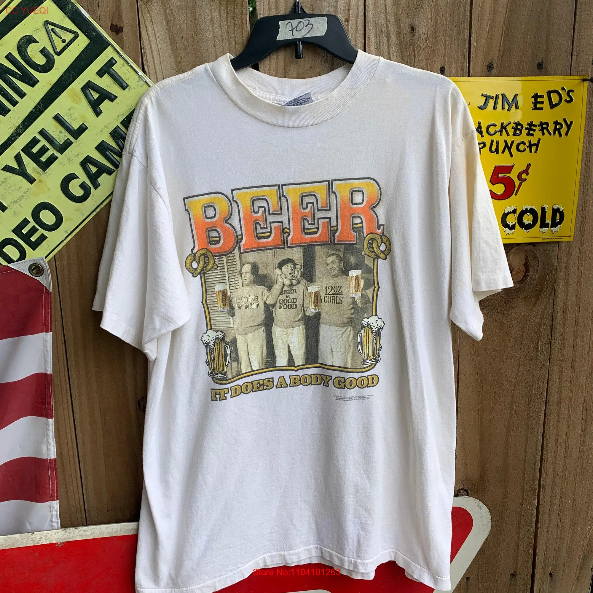 Vintage 90s The Three Stooges Beer T shirt Size XL All sport Tag By Comedy Production long or short sleeves