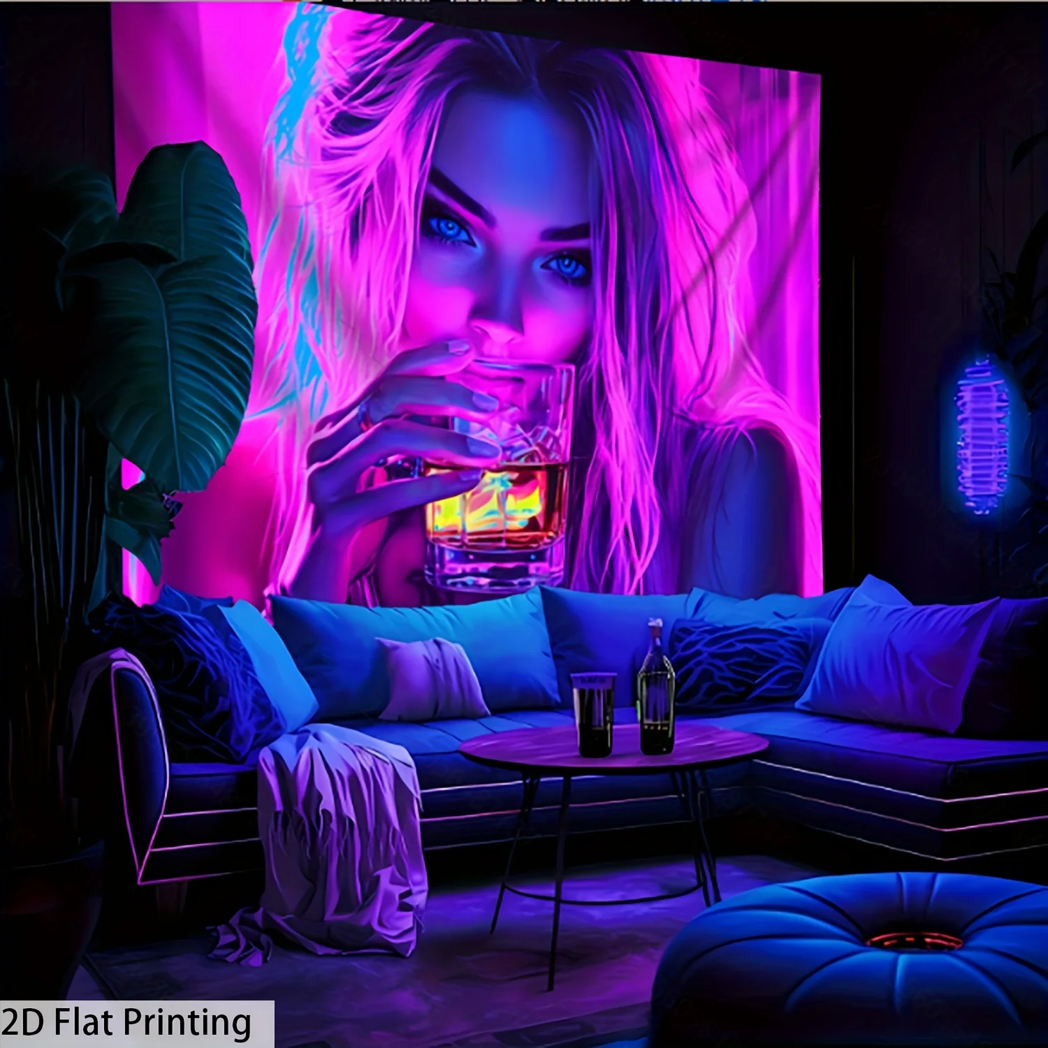 VIKAMA Neon Girl Tapestry psychedelic Wall Carpet Purple Blue Gradient Party Art Hanging Cloth Living Room Decoration