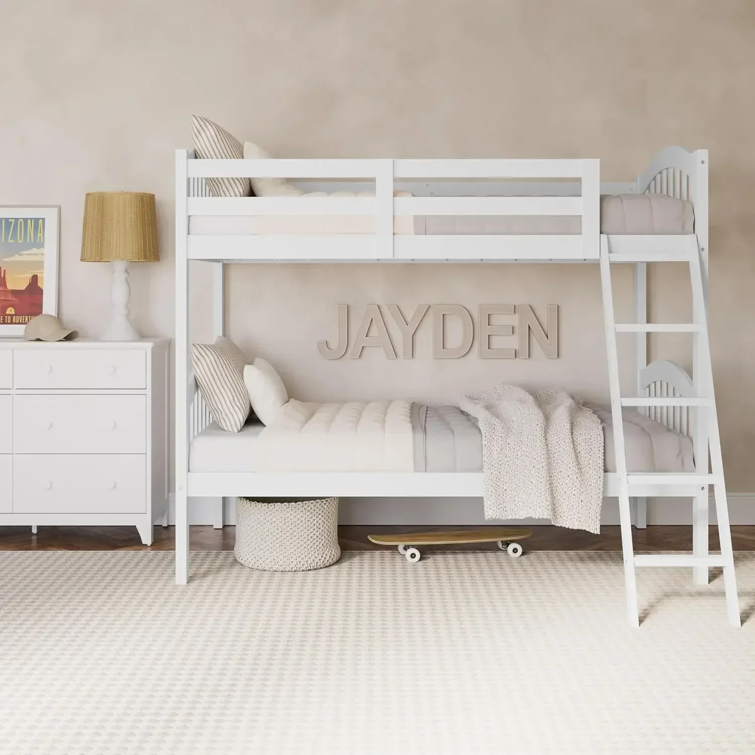 [أفضل بائع، اشترِ الآن! ]سرير بطابقين مزدوج على شكل قرن طويل (أبيض) - معتمد من GREENGUARD Gold، يتحول إلى سريرين فرديين مزدوجين