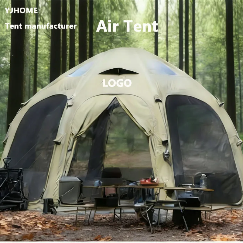 Customized Portable Outdoor Camping Dome Octagon Waterproof Oxford Three-season UV-Resistant Air Column Inflatable Tent Family