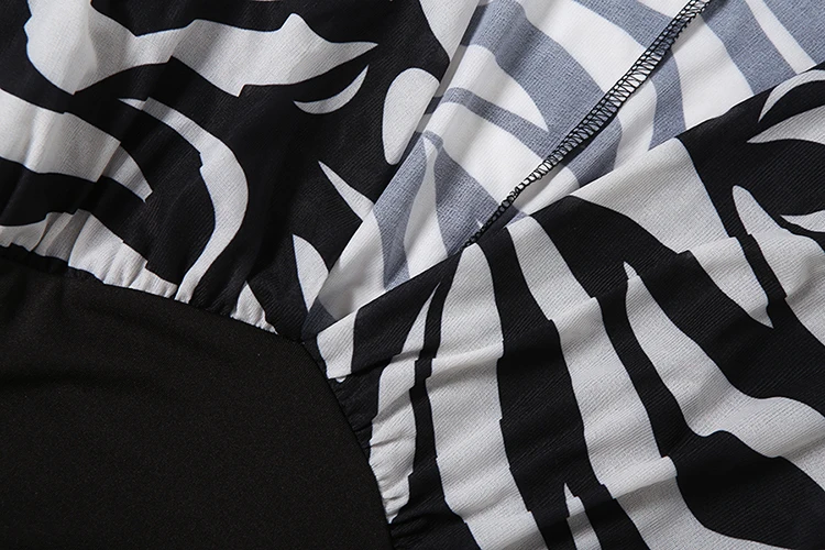 Weird Puss Kleid mit Zebra-Print und Patchwork-Design, Damenmode, sexy, tiefer V-Ausschnitt, Netzstoff, Puffärmel, gerafftes, schickes Abendkleid für Partys und Clubs, figurbetont. – Detail 7