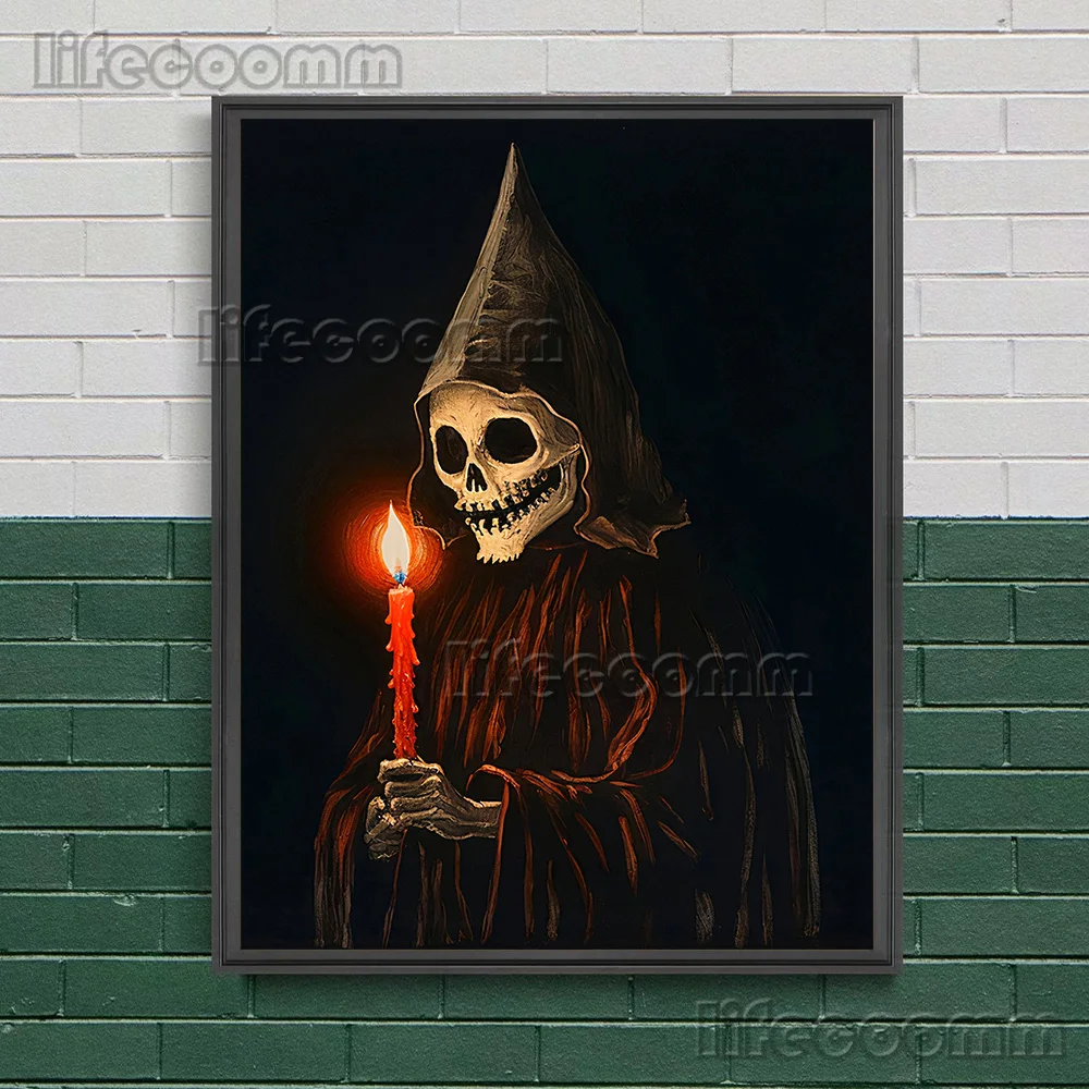 Vintage Ghost Holding Candlelight Abstract Wall Art Canvas Painting,Gothic Horror And Spooky Art Poster Print Home Decoration