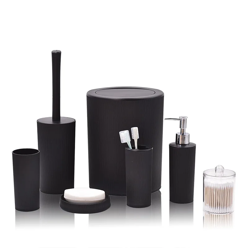 7Pcs Simple Bathroom Accessory Set Trash Can Cotton Swab Box Lotion Dispenser Decorative for Restaurants Bathroom Essential Kits