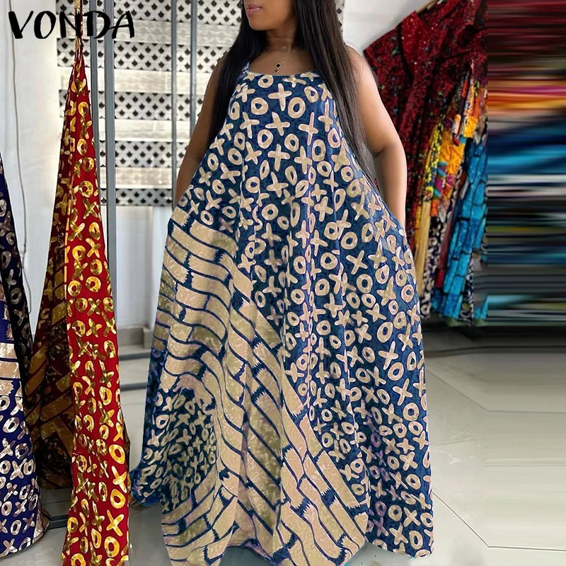 VONDA damska sukienka Maxi bez rękawów artystyczna długa sukienka letnia 2025 letnia O-Neck Party Vestidos O-Neck codzienna szata ponadgabarytowa