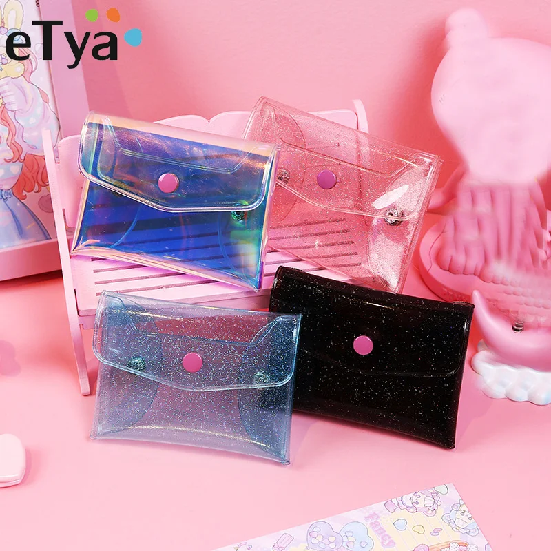 eTya Women Transparent Coin Purse Girls Change Money Pouch Credit Card Holder Wallet PU Female Purses Clutch Bag for Kids Gifts