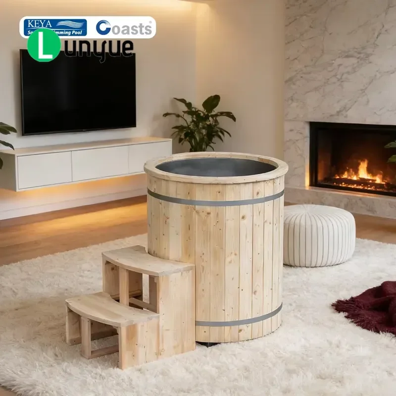Custom Wooden Hot Cold Plunge Tub Ice Bath with Cooler for Sports Recovery 1 Person Home Gym Spa