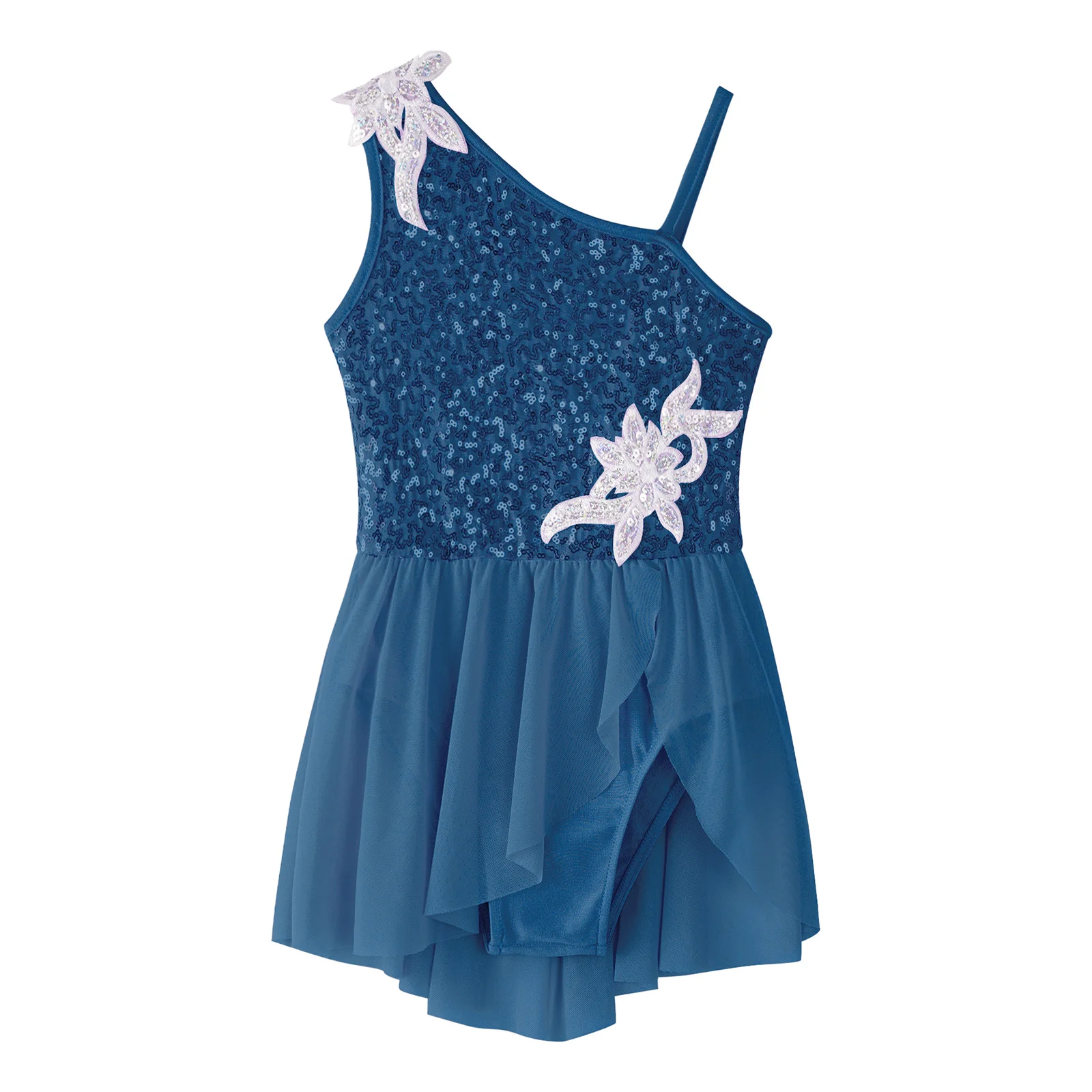 Vestido de leotardo de baile de Ballet de patinaje artístico para niñas, Ropa de baile de rendimiento de acrobacias de gimnasia, tutú Floral de lentejuelas sin mangas