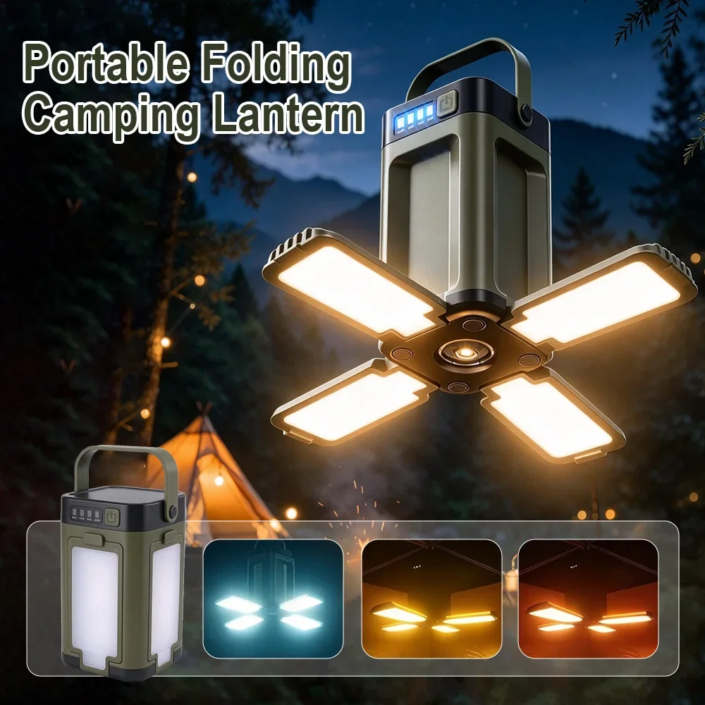 BORUiT Portable Folding Solar Camping Lantern 300LM 6 Light Modes Type-C & Solar Charging Power Bank Waterproof Tent Light