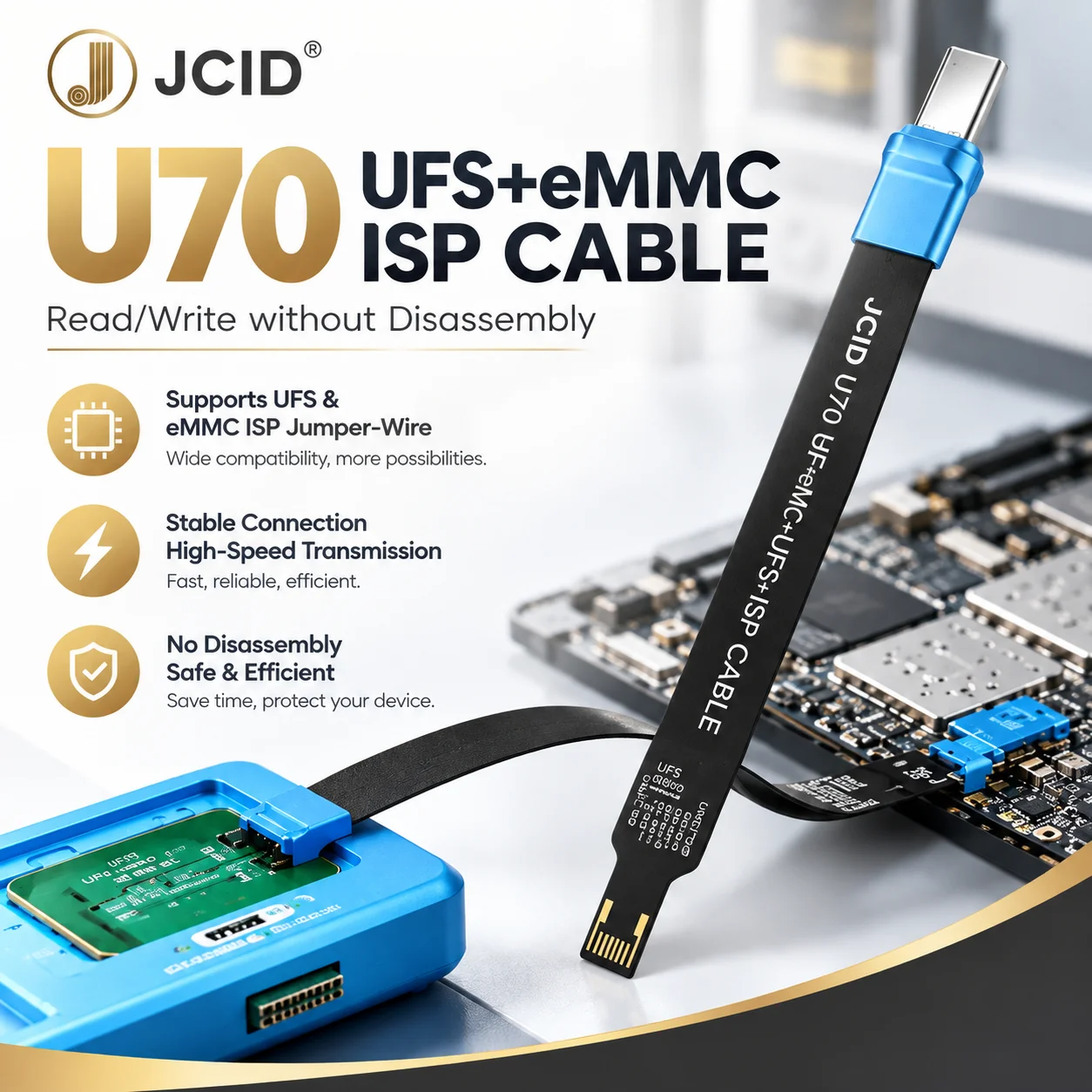 JCID U70 UFS + EMMC ISP Cable for NAND Supports Both UFS and EMMC ISP Jumper-wire Read/Write Operation Connection Workflows Tool