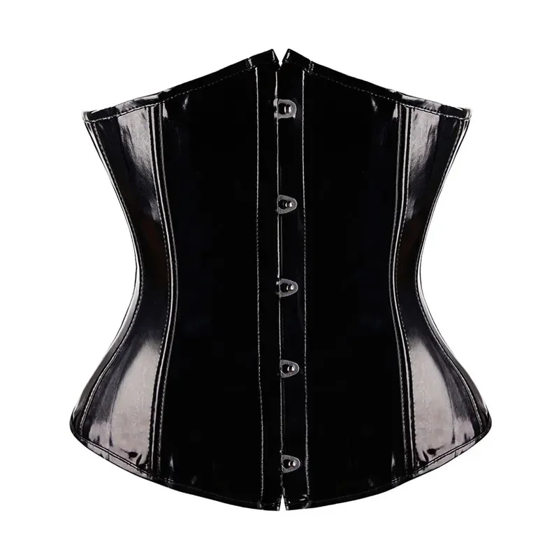 Glossy PVC Underbust Corset Bustier Tops Leather Gothic Corset Waist Cincher Steampunk Underbust Corsets for Women Plus Size