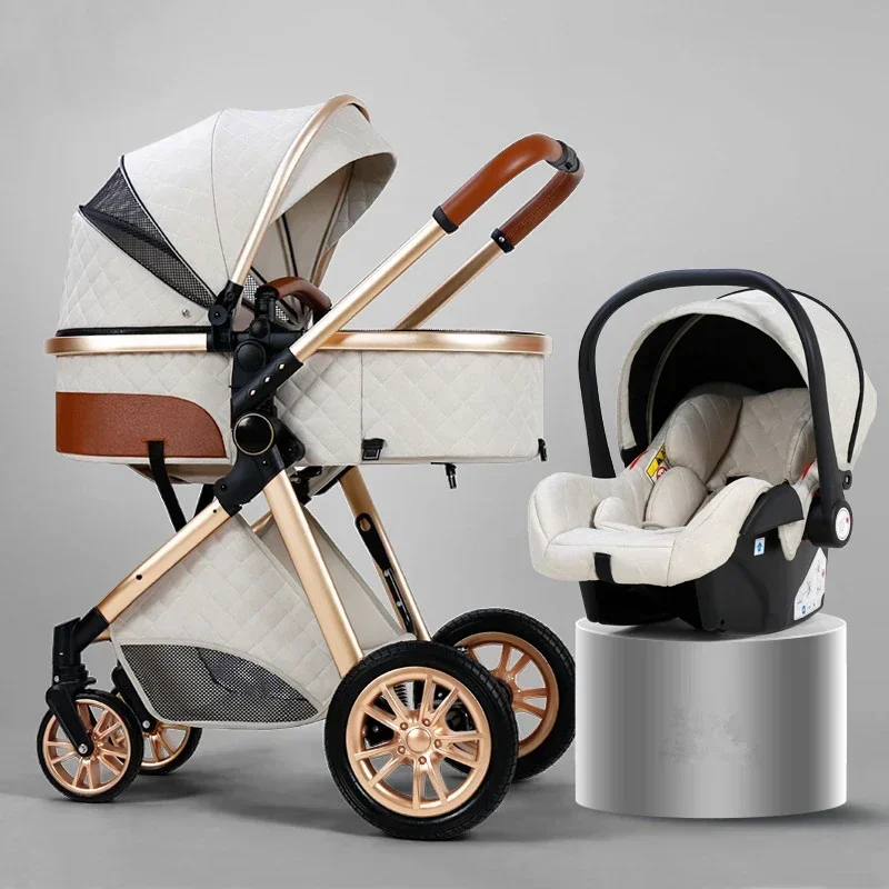 2023 Luxury Baby Stroller 3 in 1 with Car Seat Portable Reversible High Landscape Baby Stroller Hot Mom Stroller Travel Pram