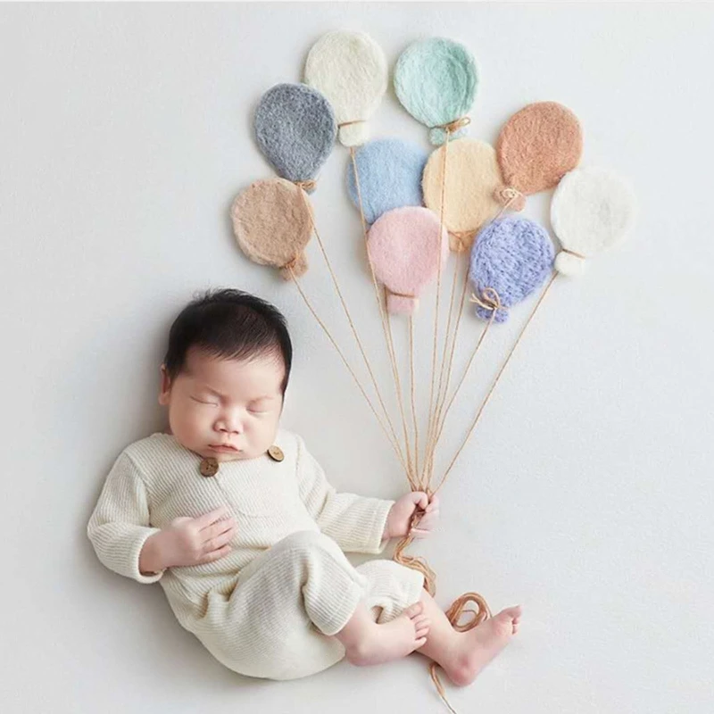 5Pcs Handgemachte Baby Wolle Filz Ballon Dekorationen Neugeborenen Fotografie Requisiten Infant Foto Schießen Zubehör