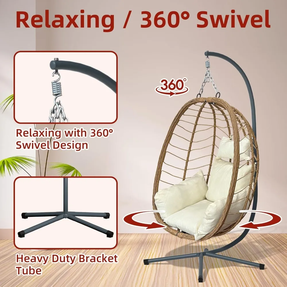 Hanging Egg Chair with Stand,Hanging Hammock Chair with Stand,Rattan Wicker Swing Chair Indoor Outdoor Swings for Adults Bedroom