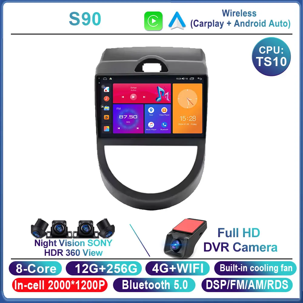 Android 16 voor Kia Soul 1 AM 2008 2009 2010 2011 Carplay Auto autoradio multimediaspeler autoradio GPS navigatie BT head unit