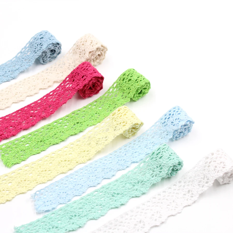 (2Yards/roll) 25mm Embroideried Cotton Net Lace Fabric Trims Lace Ribbon for Clothes Edge Decors DIY Sewing Crafts Accessories