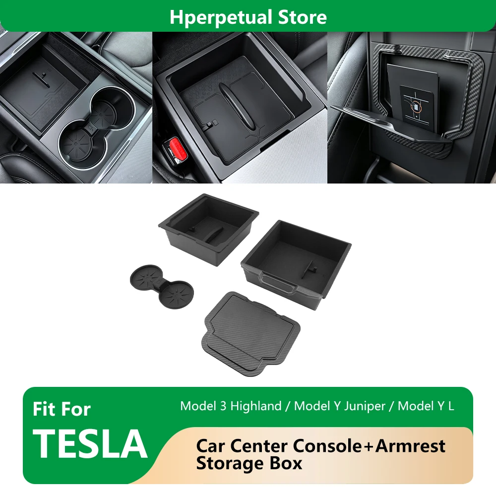 Storage Box For Tesla Model Y Juniper Model 3 Highland Model YL 2025 2026 Center Console Armrest Tray Hidden Box Car Accessories