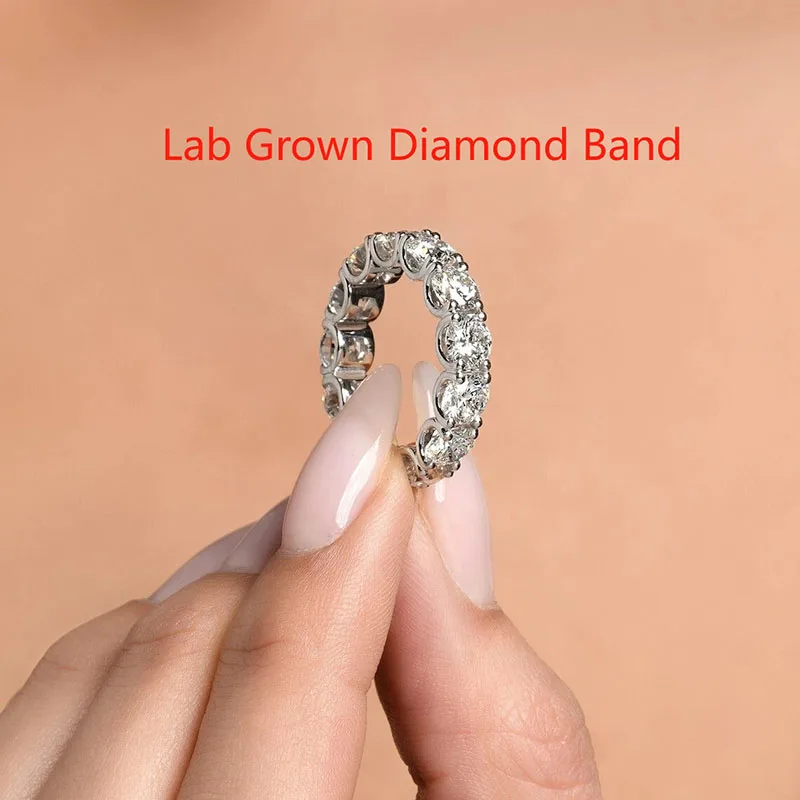 5.00 Carat Round Cut Lab Grown Diamond DEF VS-VVS Eternity Band U Shape Setting Ring In Platinum 950 For Girls