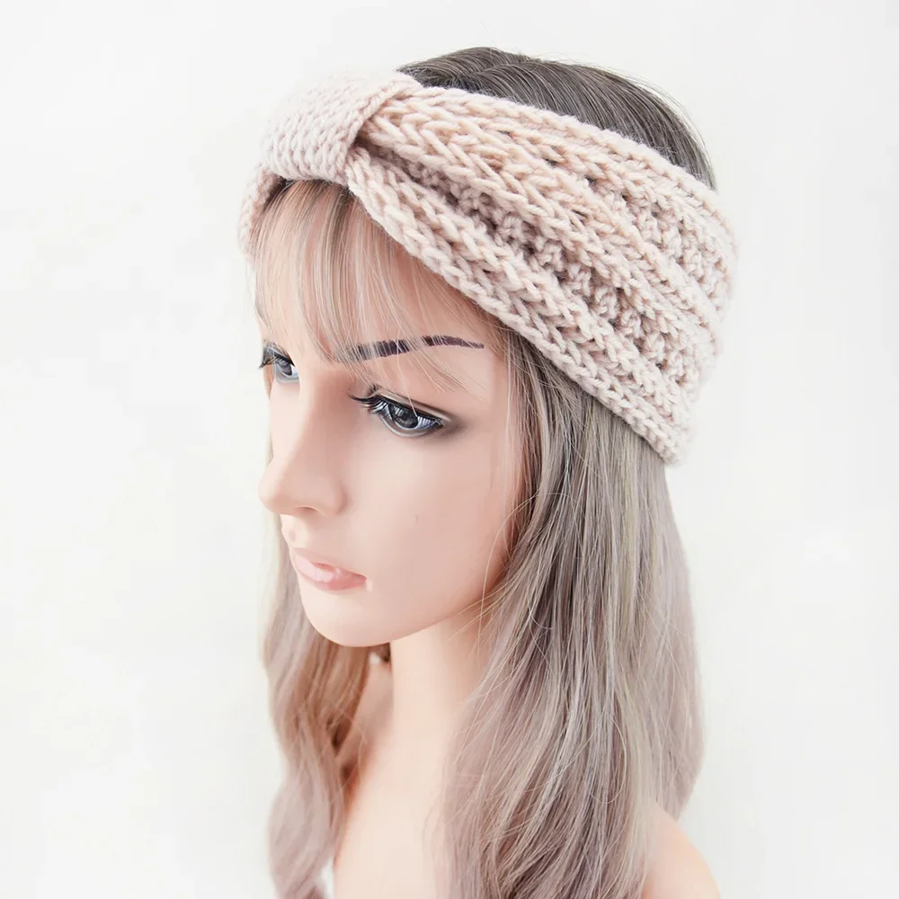 Warm Wool Headband  European and American Knitted Wheat Ear Bow Headband  Sports Headband  Knotted Ear Protection Headgear