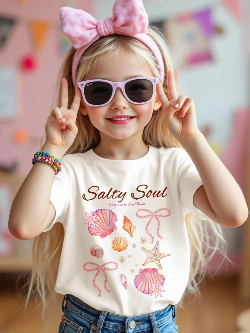 Girl Clothes Retro Vacation Colorful Marine Life Beach Theme Graphic Casual Round Neck Short Sleeve T-Shirt Suitable for Summer