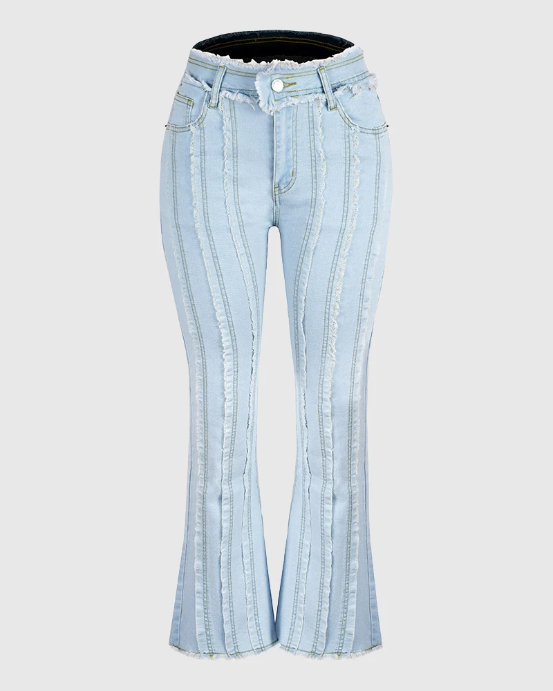 American Retro Burr Flare Jeans De Cintura Alta, Emagrecimento Franja Bordado, Perna Reta, Calças De Perna Larga, Calças Da Moda, Ins