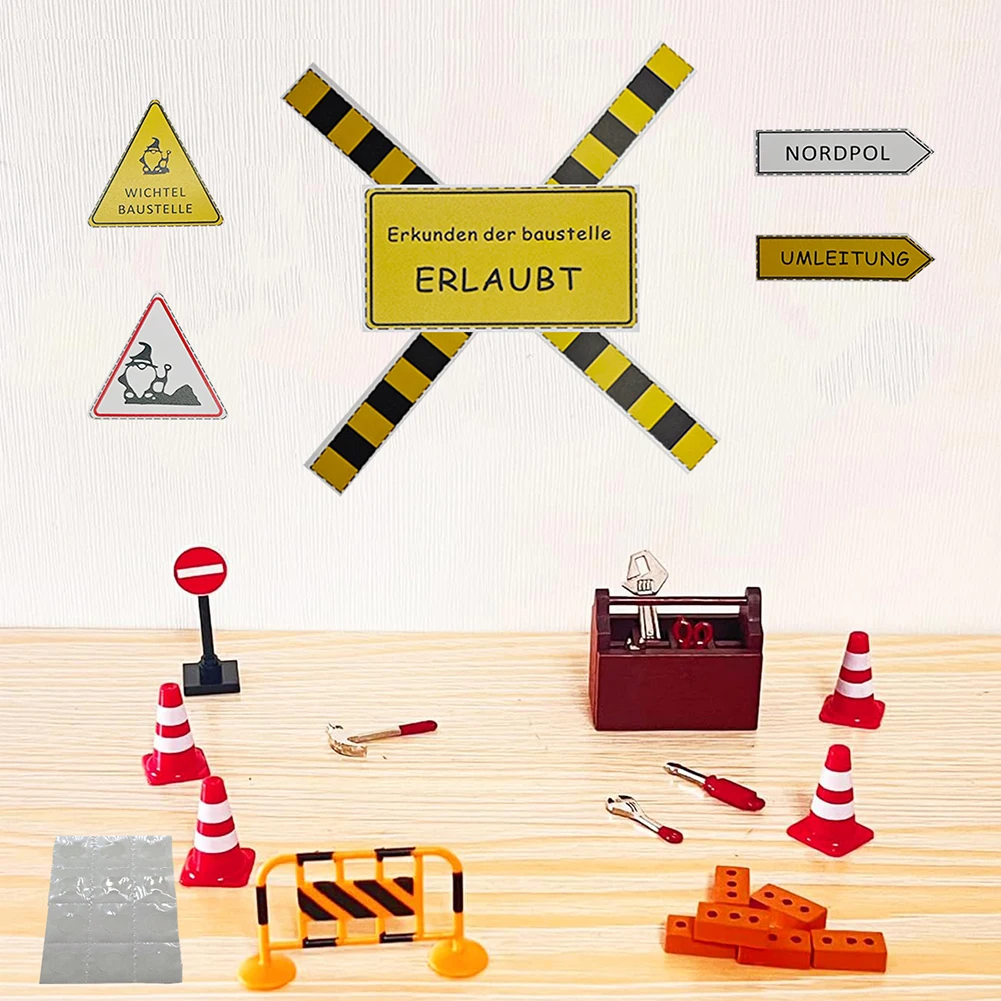 Décennie s de route miniatures de chantier de gnome bricolage, ensemble de jouets de construction de gnome, décoration de Noël, 20 pièces