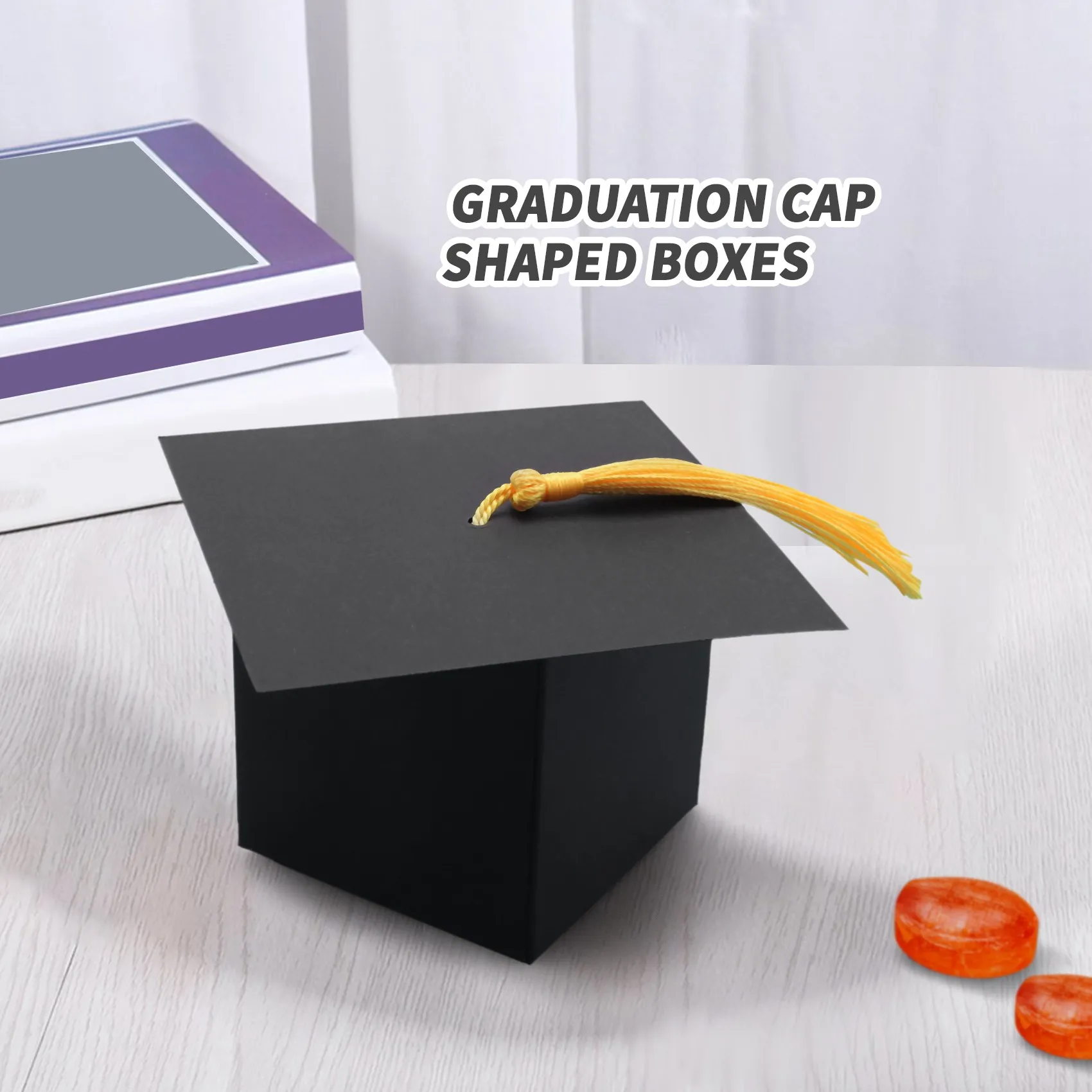 B69C Graduation Decorations 50PCS Graduation Candy Box DIY Grad Cap Box For Graduation Gift Graduation Party Favors Decor