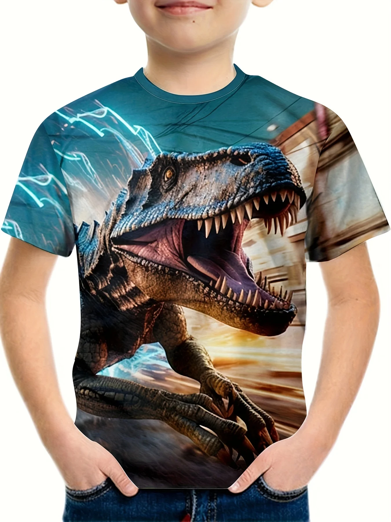 Kinder kleidung Jungen T-Shirt Kurzarm Mädchen T-Shirt 3d Cartoon Dinosaurier lässig Rundhals-T-Shirts Kinder Sommer Kleidung Tops – Detail 7
