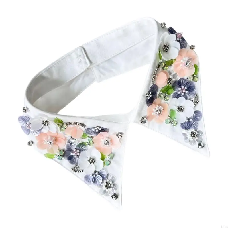 طوق فستان L5YA قابل للفصل مزين باللؤلؤ المخيط يدويًا وتفاصيل أحجار الراين اللامعة #2