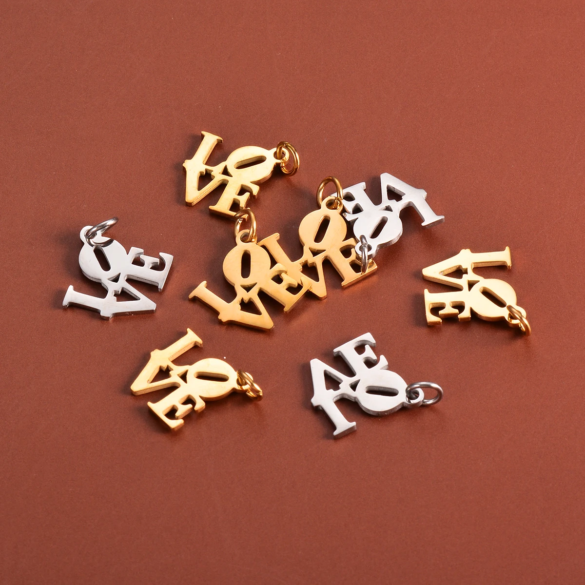 10Pcs Stainless Steel Love Charms Gold Color Necklace Pendant Bracelet Making for DIY Jewelry Findings Handmade Supplies