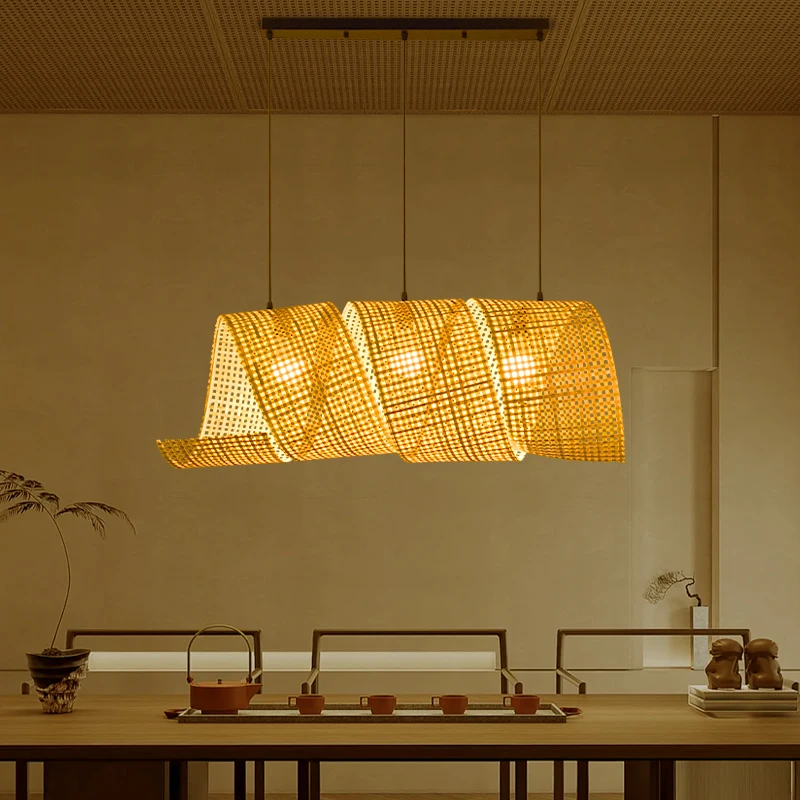 

New Chinese Zen Bamboo Woven Chandelier Used for Living Room Tea Room Front Desk Homestay Pendant Lamp Indoor Lighting Fixture