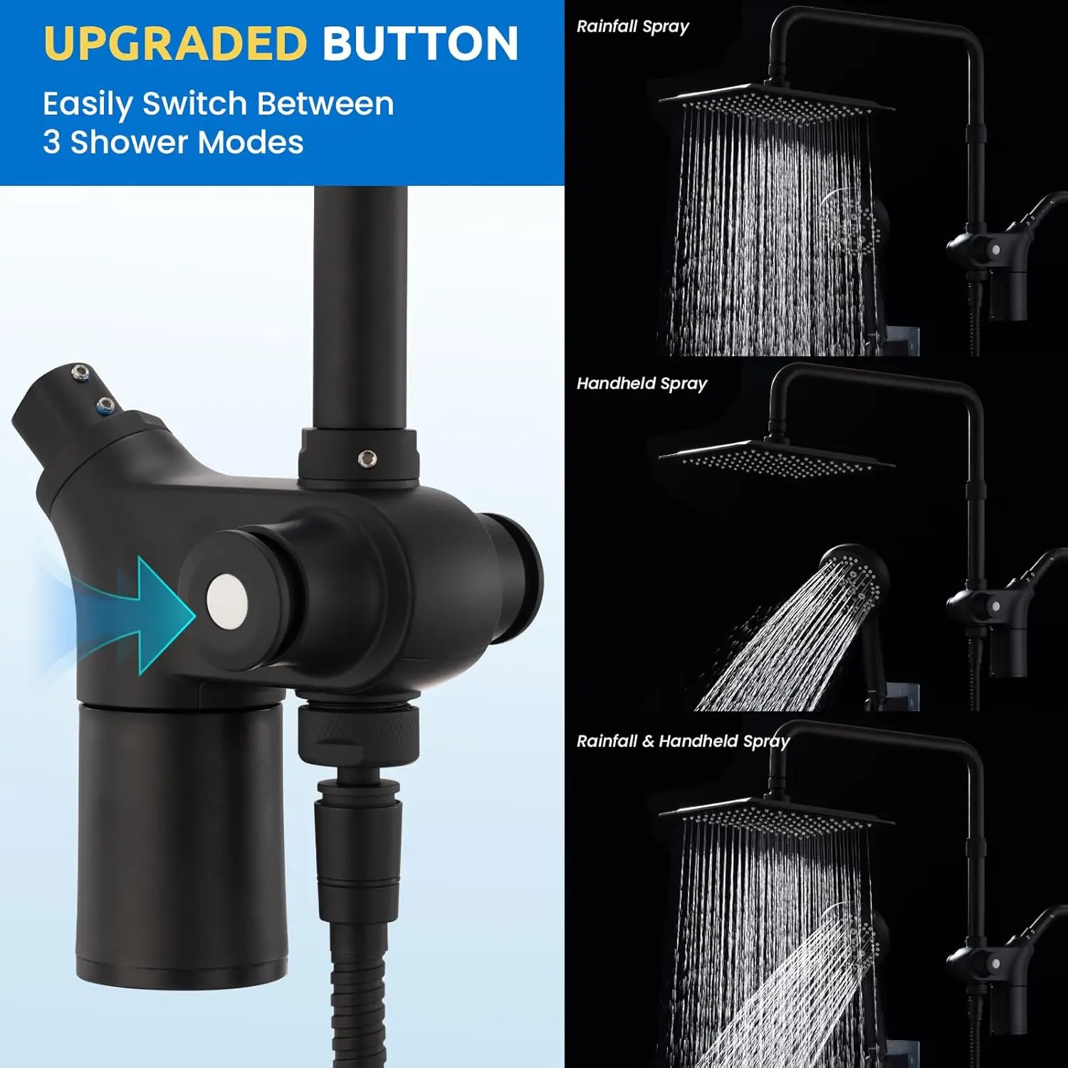 Upgraded Dual Shower Heads Combo with Filter, 10 Inch Rain and Handheld, High Pressure Adjustable Black