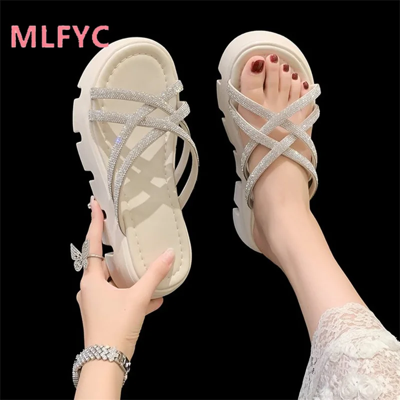 Water Diamond Sandals for Women Summer Outwear with Skirt Thick Sole Roman Sandals for Women Beach Sandals