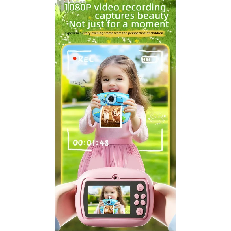 1pc children's camera HD digital instant camera photo printer cartoon unicorn mini camera game console music player