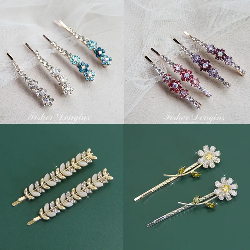 1 Pair Exquisite Elegant Rhinestone Hairpins Gifts Women Girls Hair Clips Pins Barrettes Accessories Hairclip Hairgrip Headdress