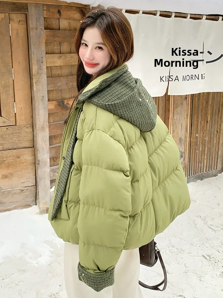 

Eeni ort сращенное тонкое теплое хлопковое джатовое зимнее новое женское моющееся пальто в Корейском стиле свободного покроя с ket