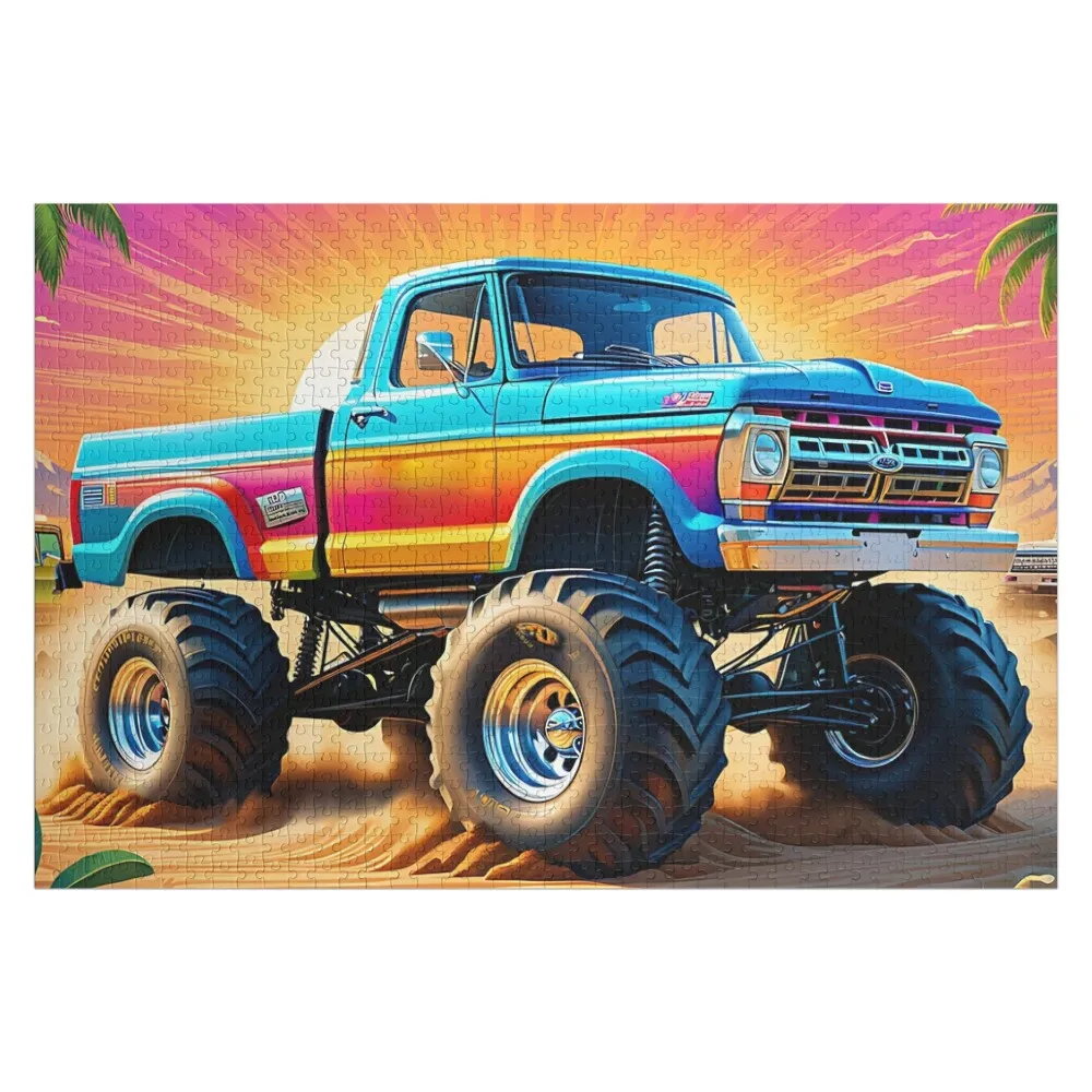 

Retro Landscape Desert with Monster Truck Vintage Jigsaw Puzzle Children Personalized Kids Gifts Custom Photo Puzzle