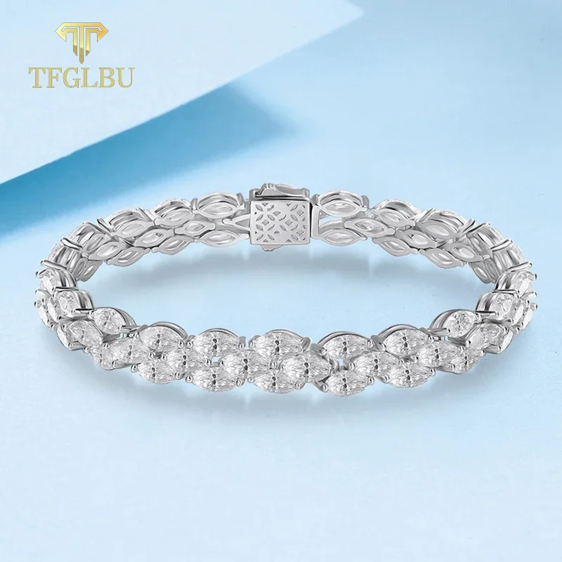 TFGLBU New D Vvs1 Full Marquise Cut Moissanite Bracelet for Women 18k White Gold Plated Jewelry Sterling Silver 925 Wholesale