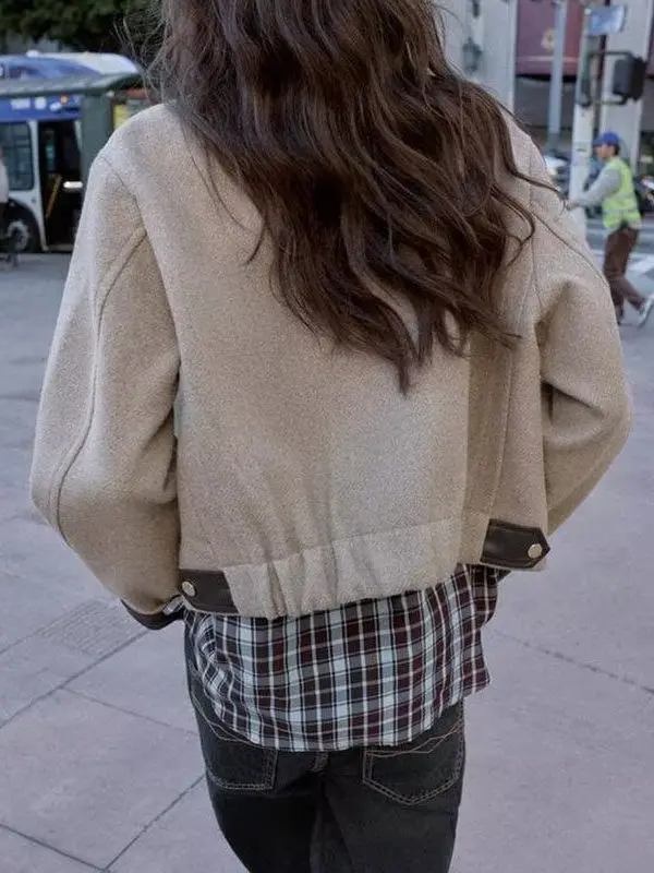 Spring 2026 Women's Pilot Jaet Leather Effect Outerwear Simple Sle Stand Version Decorative Strap PU Leather Long S...